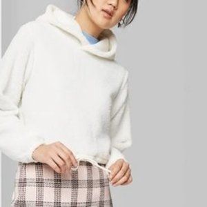 Wild Fable Sherpa Crop Hoodie, Ivory Size XS